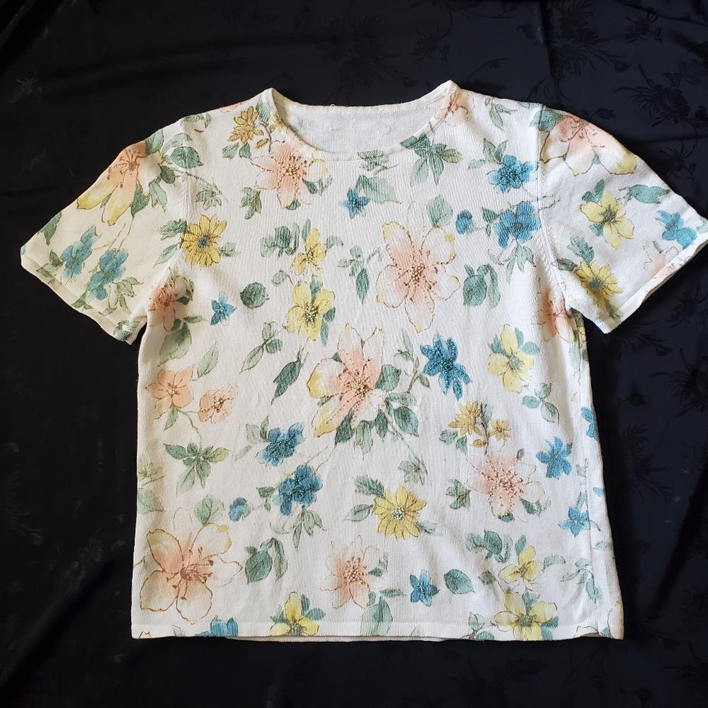 Crop Beaded Sequined Vintage Sweater 90's Florals